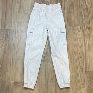 Abercrombie & Fitch Cream Vegan Leather Cargo Jogger Pants